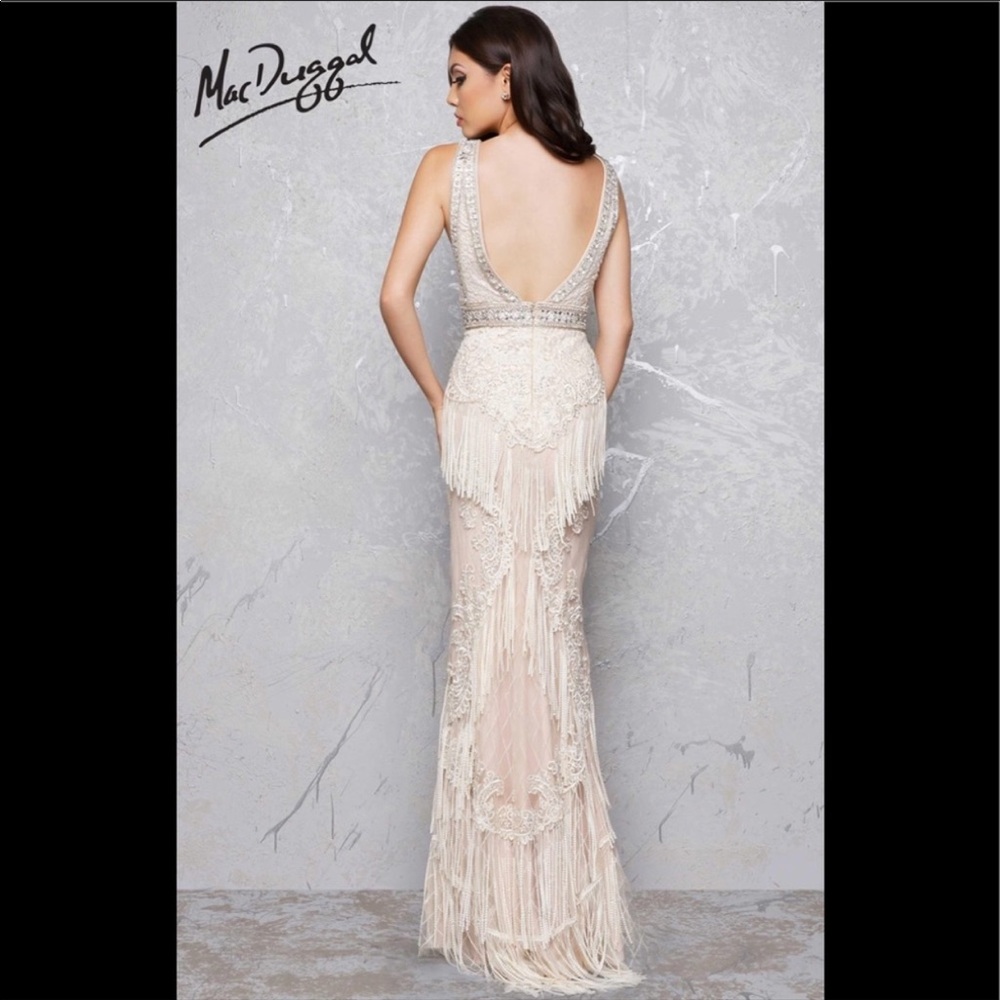 Mac Duggal Embellished Fringe Gown